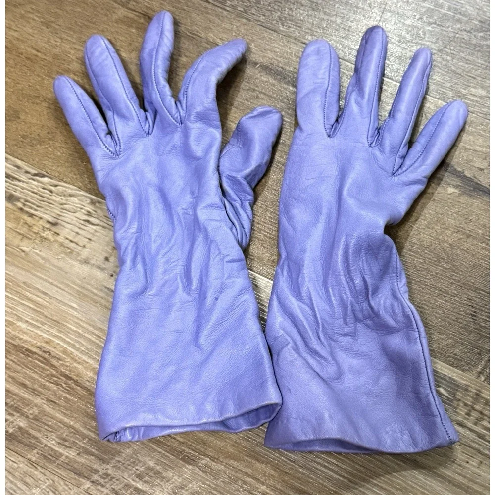 TALBOTS LEATHER 100% CASHMERE LINED DRIVING GLOVES WOMEN'S SIZE 7 Purple